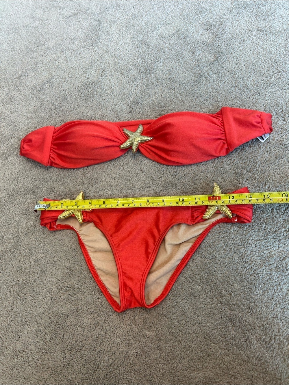 Luli Fama Coral Red Bandeau Bikini Gold Starfish 2-Piece Swimsuit XS NWOT - Picture 6 of 11